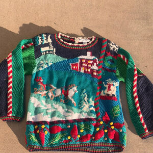 CLAUDIA D. Multicolor Christmas Scene Crew Neck Sweater